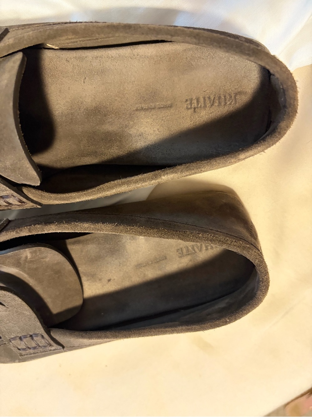 KHAITE Dark Gray Suede Penny Loafers - Picture 3 of 5
